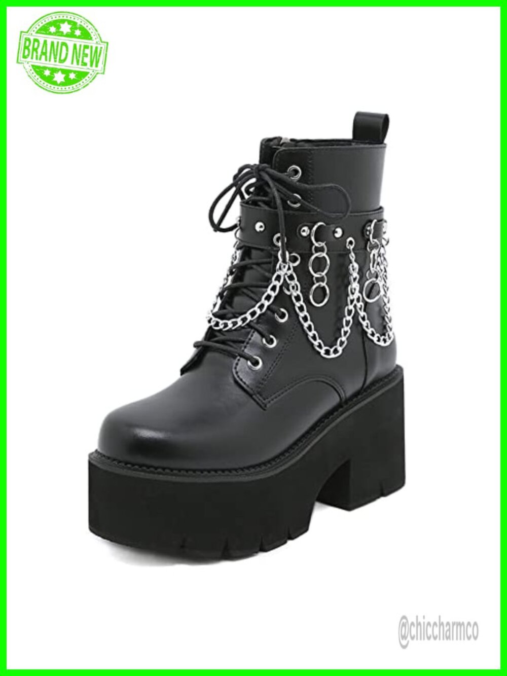 Womens Combat Boots with Chain Design Platform Ankle Booties